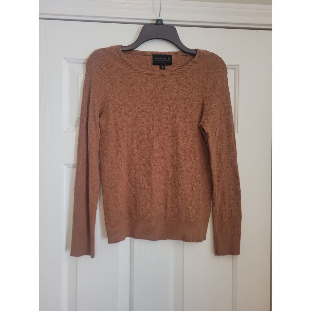 Absolutely NY Women's Small Brown Textured Knit Sweater Long Sleeve Crew Neck